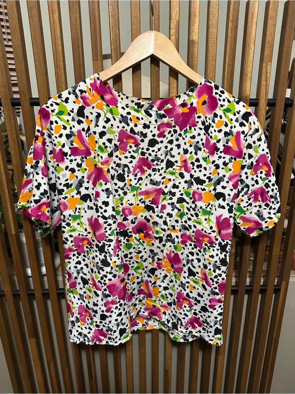 Vintage NICOLA Bold Abstract Floral Animal Print Blouse M